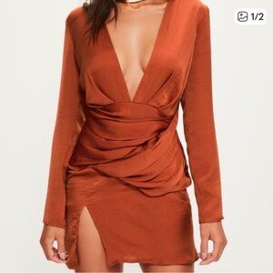 Missguided Terracotta Long Sleeve Dress